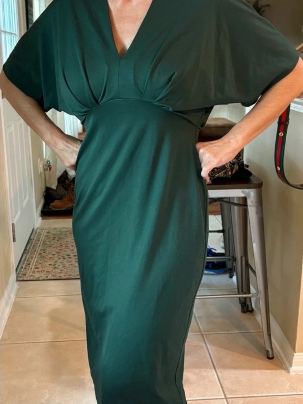 Banana Republic Deep Green V-Neck Midi Dress